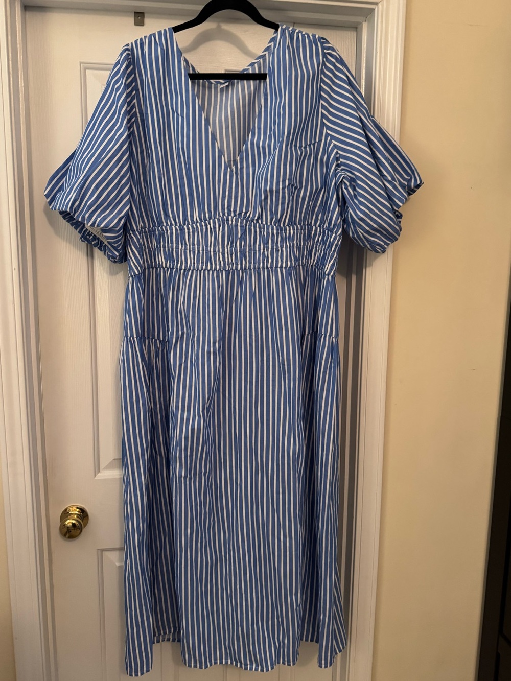 NWOT- Old Navy women’s tall dress, Blue and White Striped V-Neck Midi Dress